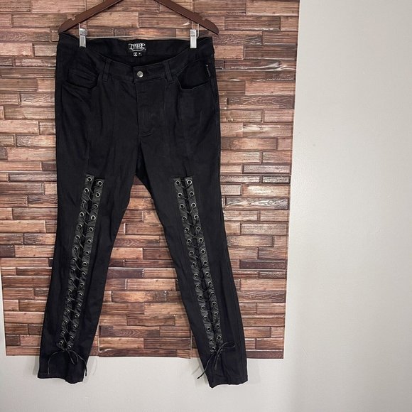 Tripp nyc Denim - Tripp NYC Skinny Jeans Womens Plus Size 16 Lace Up Faux Leather Trim Goth Punk